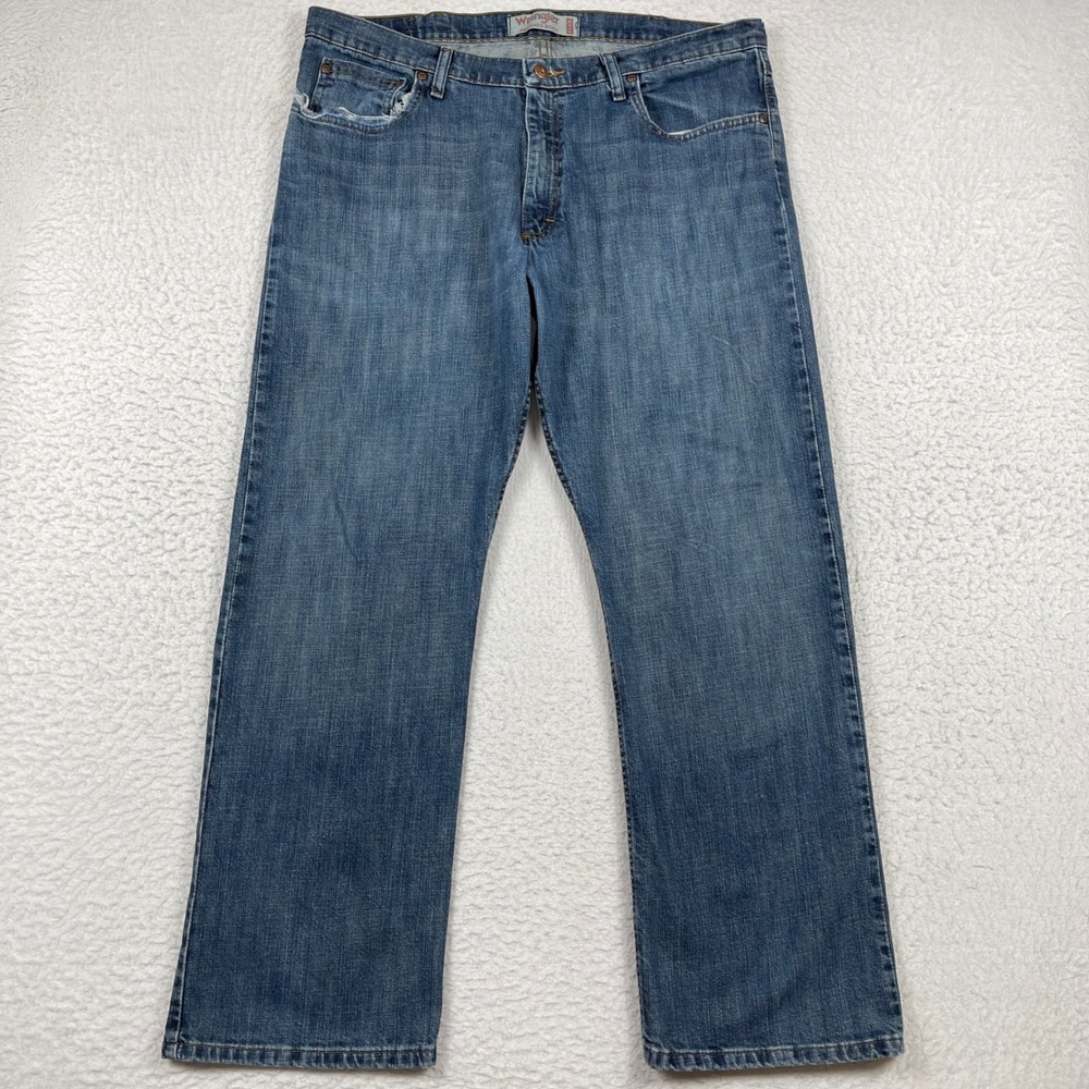 Wrangler‎ Relaxed Boot Flex Jeans Mens 38x30 Blue Medium Wash Stretch Denim